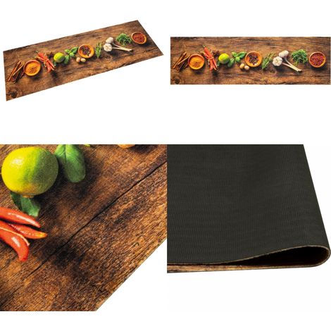 Küchenteppich Waschbar Gewürze 45x150 cm Samt - Küchenläufer - Samt - PVC - Rutschfest - Maschinenwäsche - Home & Living (1/5)