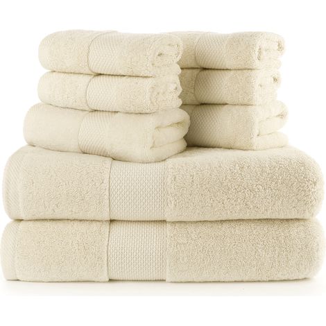 Ensemble de serviettes de bain turques - 8 serviettes 600 g/m² comprenant 2 serviettes de bain, 2 serviettes de toilette et 4 serviettes de bain (beige)