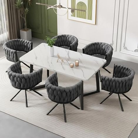 Chaise de salle à manger lot de 6, assise rembourrée velours gris Chaise design, rotation 360°, structure métal, dossier ergonomique (1/5)