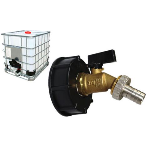 Adaptateur IBC 1000 l Adaptateur de réservoir IBC Adaptateur de réservoir S60X6 pour robinet de jardin en laiton (S606 fil épais noir poignée papillon export pagode) (1/5)
