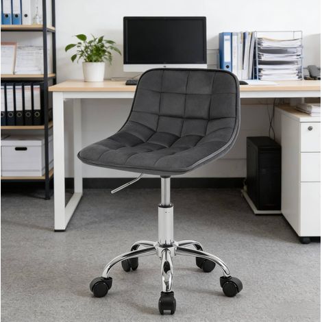 Chaise de bureau en velours gris fonce 43 x 50 cm, pivotante 360°, hauteur d'assise 40-47,5 cm sur roulettes (1/5)