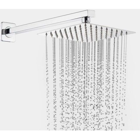 Tête de Douche Carrée Inox 20cm - Économe en Eau, Jet Pluie, Filetage 1/2", Rotative 360°, Inclinable, Installation Facile