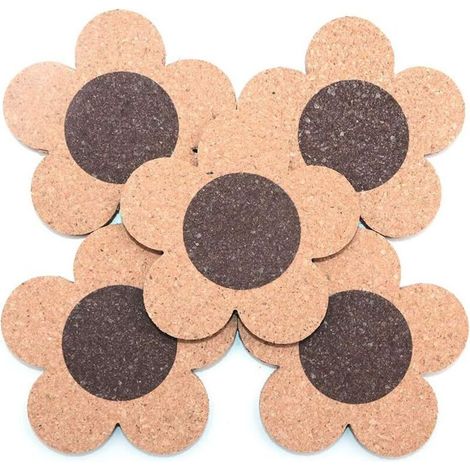 5 sottobicchieri in sughero da 10 cm di diametro, guanti da forno, protezioni per superfici, proteggono i mobili, forma a fiore, resistenti al calore e assorbenti all'umidità (1/5)