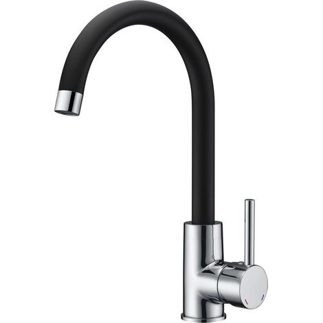 Robinet Chrome et Noir Mitigeur d' evier de Cuisine Bec haut orientable 360 (1/3)