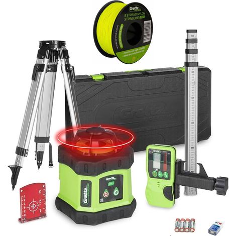 Grettz G60 Rotary Laser Red Beam + Yellow Stringline Tripod 2m Staff + Receiver (1/5)