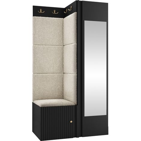 Conjunto para recibidor Hartford 391, Negro, 186x82x46cm, Espejo, Aglomerado laminado, Tapiz, Colocada, Montada en la pared