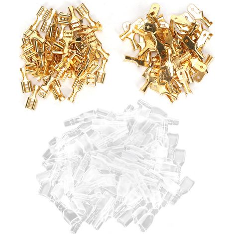 Kit de connecteurs de câbles électriques en laiton, bornes à sertir, 50 paires, 6.3mm, or (1/5)