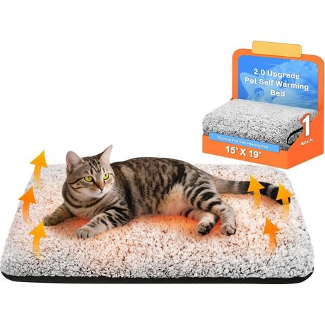 Tapis de couchage auto-chauffant pour chats d'intérieur, mesurant 15 x 19 pouces ne nécessite pas d'électricité et intègre une couche réfléchissant la chaleur