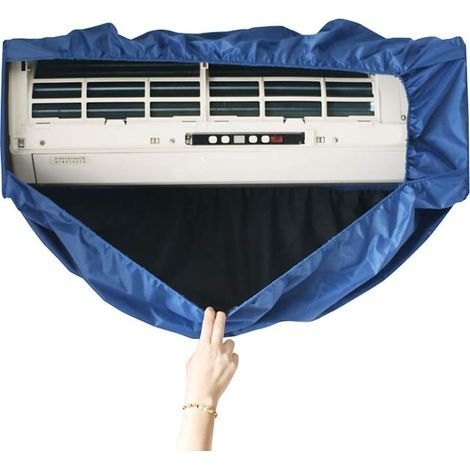 Housse de Nettoyage pour Climatisation Divisée avec Tuyau D'eau de 2.5 M et Sortie de Vidange, Plaques de Support à Deux Côtés, Panneaux étanches, Climatiseur Mural, bleu