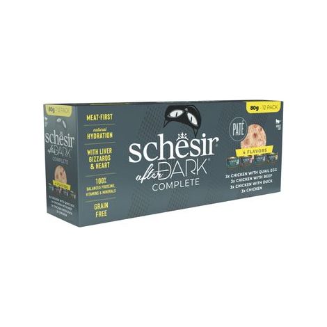 Schesir Cat Dark Pate Surtido Caja - Comida Humeda para Gatos - 12 Latas x 80 g