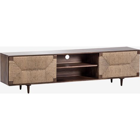 Meuble TV 200x40 cm en bois de manguier et jute Evans SKLUM (1/5)