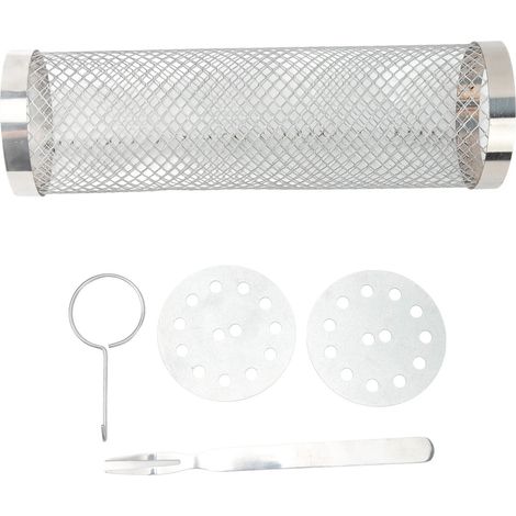 Panier à barbecue roulant en acier inoxydable, en treillis métallique cylindrique, outil de barbecue portable pour le camping avec crochet et fourchette, hauteur 29,5 cm (1/5)