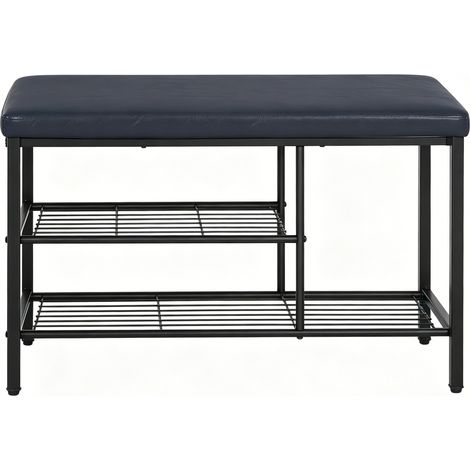 Banco zapatero con asiento acolchado 80 x 30 x 50 cm de polipiel y metal negro MODENUIT (1/5)