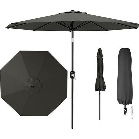 Parasol de Jardin Gris 2,7m Inclinable avec Manivelle, Toile Déperlante UPF 50+, 8 Baleines et Housse de Protection (1/5)