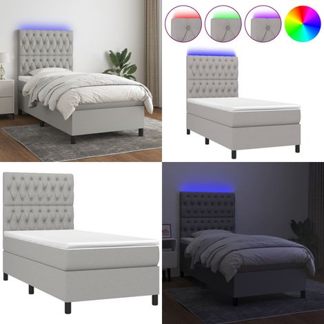 Sommier à lattes de lit avec matelas et LED Gris clair 90x190cm - Sommier Tapissier - Lit Plateforme - Lit Avec Led - Matelas À Ressorts Ensachés - Têted Lit Ajustable - Home & Living (1/5)