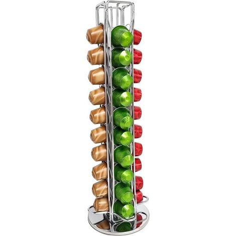 Porte-capsules de café rotatif pour 40 capsules Nespresso, support de rangement en fer argenté.