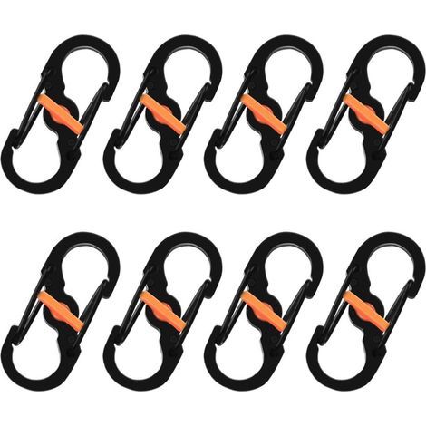 8 Pieces S-Shaped Carabiners, Metal Carabiner Hooks, Mini S-Shaped Carabiners, Black Stainless Steel Ring Carabiners for Travel, Camping, Hiking, Fishing (1/4)