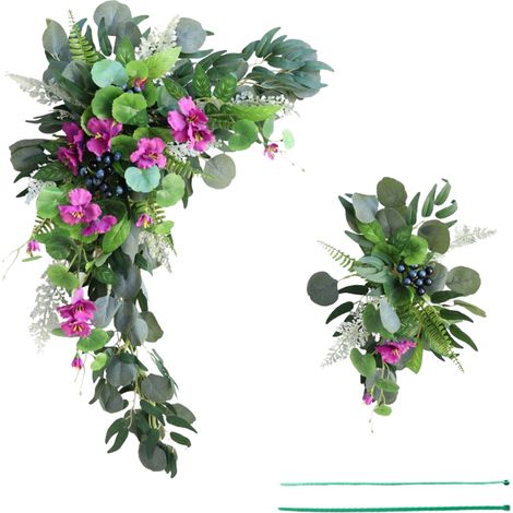 1 Paar künstliche Blumengirlanden, mit simuliertem Blumenmuster, mit 2 Bändern, für Hochzeitsbögen, Garten oder Hof, Farbe: lila Winde. (1/2)