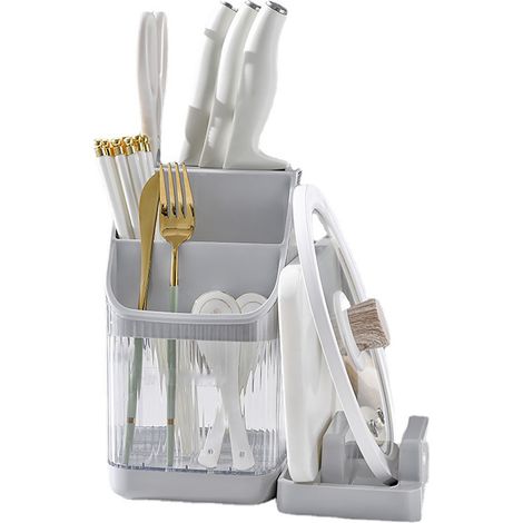 Multifunctional Kitchen Storage Rack Kitchen Countertop Cutting Board Pot Cover Chopsticks Forks Spoons Holder Elegant Grey (1/5)