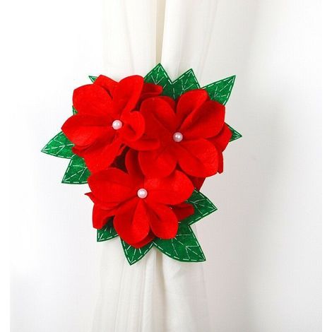 Rideau de noël avec boucle à nouer, Clip de rideau, fleur de noël mignonne, ornement de fenêtre, maison, salon, chambre à coucher, cadeau