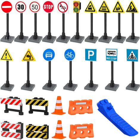 26 Pièces Mini Panneau Signalisation, Ensemble de Panneaux de Signalisation avec Cônes De Route Panneau Routier Petite Clôture Panneaux de Signalisation Routière Pratiques en Ville (1/5)