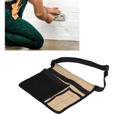 Sac banane léger en toile multipoches pour l'extérieur, sac à outils d'électricien, sac à outils de jardinage, sac de rangement d'outils, noir et kaki. (1/5)