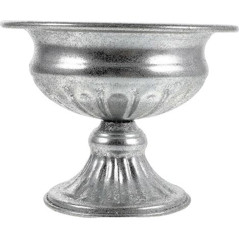 Vase urne vintage en argent pour centres de table de mariage, pot de fleurs en métal vieilli sur piédestal pour décoration de table (1/3)