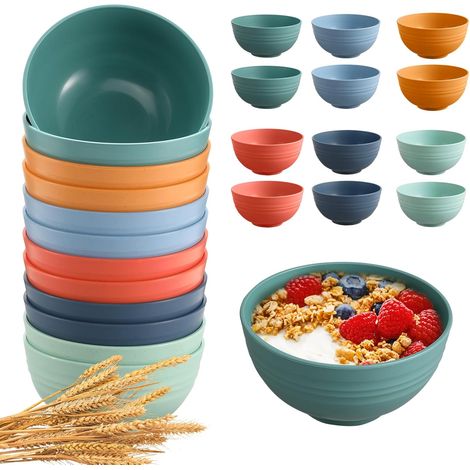 Ensemble de 8 bols en paille de blé, 770 ml, incassables, sans BPA, compatibles micro-ondes et lave-vaisselle, pour soupes, salades et collations, multicolores. (1/5)
