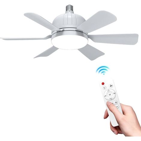 Ventilatore da soffitto da 40 W con attacco E27, telecomando e funzione di regolazione dell'intensità luminosa, lampada con ventilatore e telecomando per la decorazione della casa. (1/5)