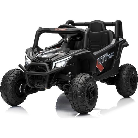Voiture électrique enfant UTV 12V tout-terrain 2WD/4WD, télécommande parentale, 3 vitesses, phares LED, musique USB/Sans fil, suspensions, pneus EVA, ceinture - Noir (1/5)
