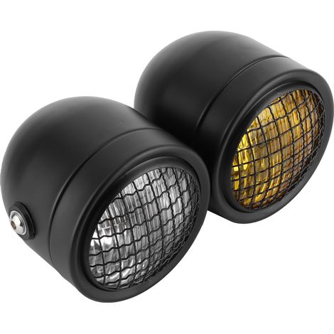 Phare rond rétro 8.2 pouces double lampes feux jaune/blanc universel pour moto (1/5)