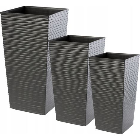 KADAX Blumentopf Set, Pflanzkübel mit Einlage, 30+35+40 cm, Graphit