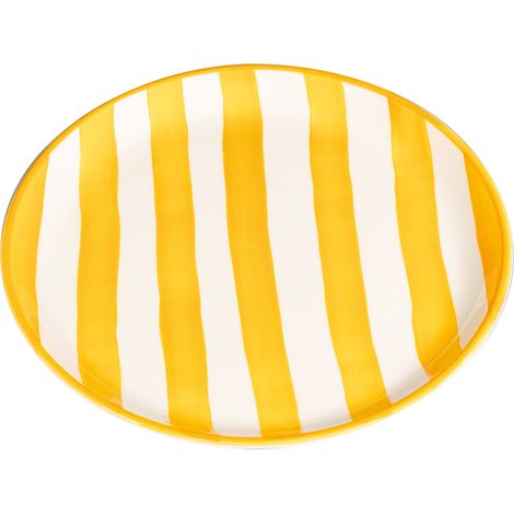 Set 2 Piatti Piani Righe Artigianali in Ceramica Diametro 28 cm Made in Italy Design Moderno Colore Giallo per Servizio Tavola Elegante e Raffinato