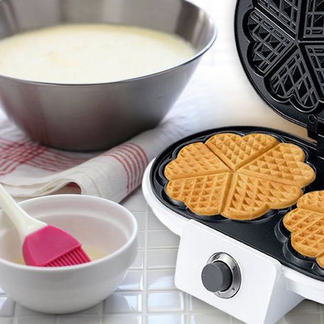 1000-W-Waffeleisen für Herzwaffeln mit Doppelplatte, Temperaturregelung, Antihaftbeschichtung und Kabelaufwicklung