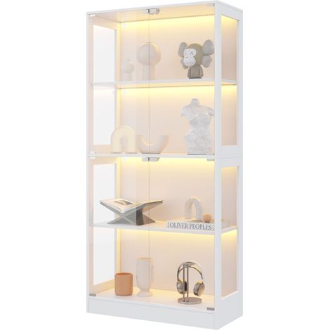 Vitrine avec 4 Portes, 4 Niveaux et LED contrôlée par Application pour Salon, en MDF et Verre, 80 × 35 × 170 cm, Blanc (1/5)
