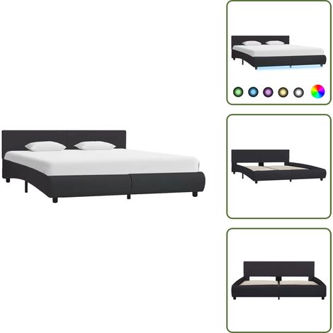 The Living Store Cadre de lit avec LED sans matelas noir 160x200 cm - Cadre de lit (1/5)