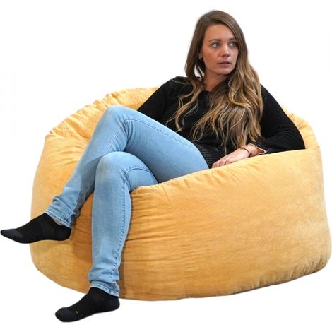 Pouf Velours Côtelé - 100 cm Jaune Bananair (1/5)