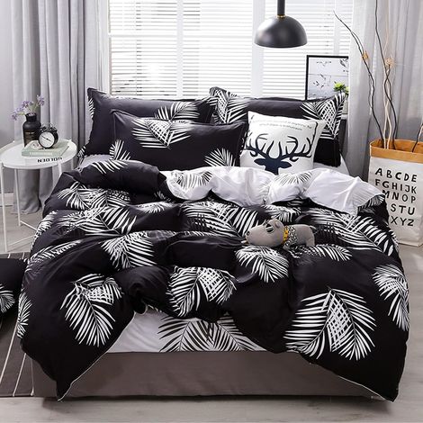 Housse de Couette 200 x 200, 100% Microfibre Housse de Couette avec Fermeture Éclair, Parure de Lit avec 1 Housse de Couette 2 Taies d'oreiller (200x200cm, Feuilles Blanches) - 200x200cm (1/5)