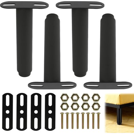 4 Pieds de Support de Lit Réglables en Hauteur 18-32 cm, Pieds de Lit Robustes en Acier, Installation Facile sans Perçage, Adaptés aux Cadres de Lit, Lattes Centrales et Sommier à Lattes, Noir