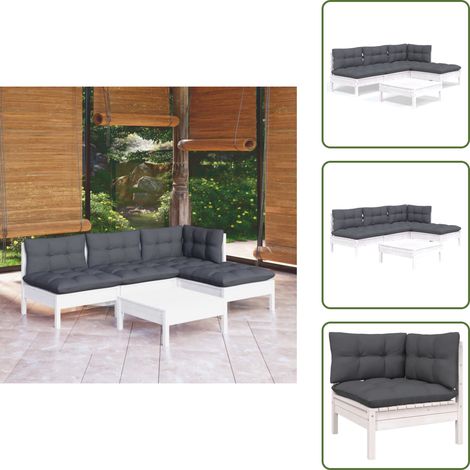 Cojines para jardín - vidaXL Muebles de jardín 5 pzas con cojines blanco madera de pino - Muebles de jardín blanco