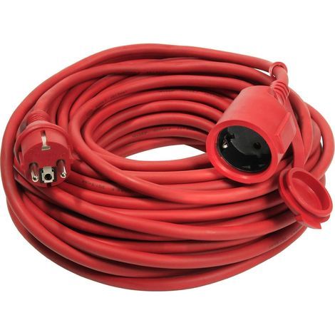 Extension cord, 15m rubber cable, IP44, Type F plug, outdoor use, red (1/4)