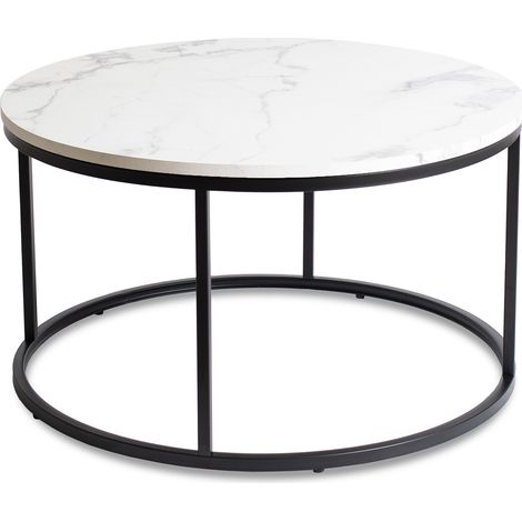 Mesa de centro Conny MAX de 80 cm, mármol blanco/negro, estilo moderno y glamuroso. (1/5)