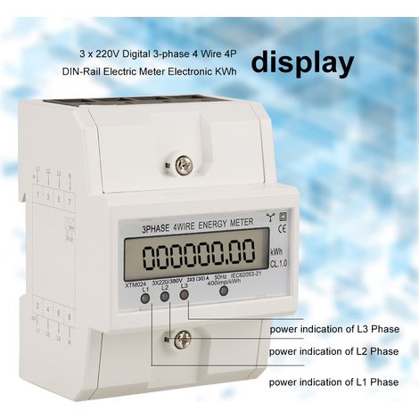 Dreiphasen-Digitalstromzähler, 4-adrig, 4P, 220 V, 3x, DIN-Schiene, 5(30) A, einphasig, 1 Stück (1/5)
