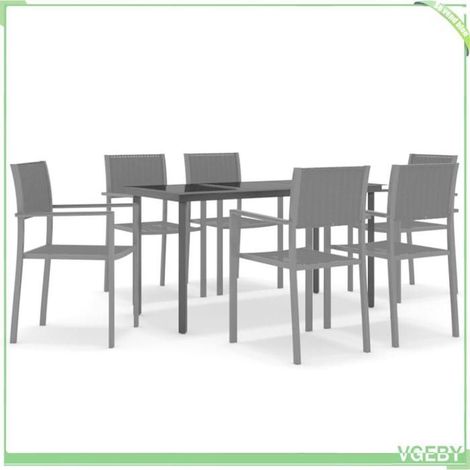 Ensemble à manger de jardin - FAFEICY - Design aspect rotin tissé à la main - Noir - Table verre 140x70x74 cm - 6 personnes (1/5)