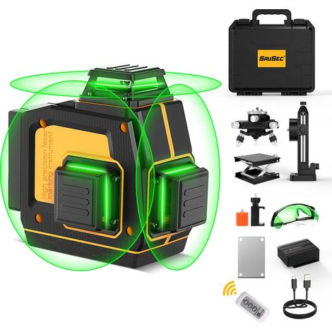 Niveau Laser Chantier Autonivelant 3x360° jusqu'à 37 h, Niveau Laser 3D 12 Fils, Lazer Niveaux 360 Autonivelant, Luminosité Réglable, Télécommande, Batterie Rechargeable (1/5)