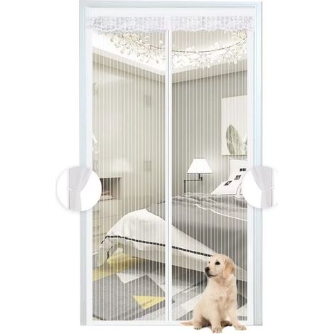 Moustiquaire magnétique blanche en maille, porte de moustiquaire auto-fermante pour balcon, installation facile, dimensions 100 x 210 cm (1/5)