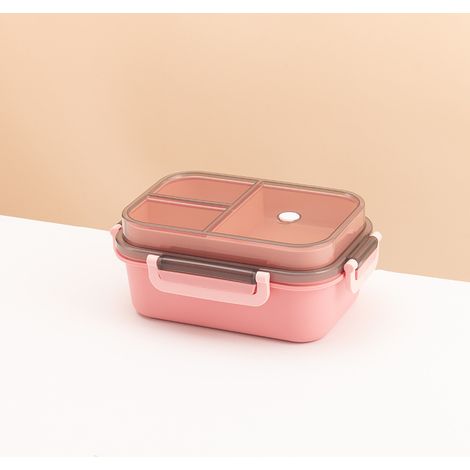 Lunchbox mit Fächern, 2-lagige integrierte Lunchbox, auslaufsichere Bento-Lunchbox mit Besteck für Arbeit, Schule, Picknick, Pink, 1250 ml