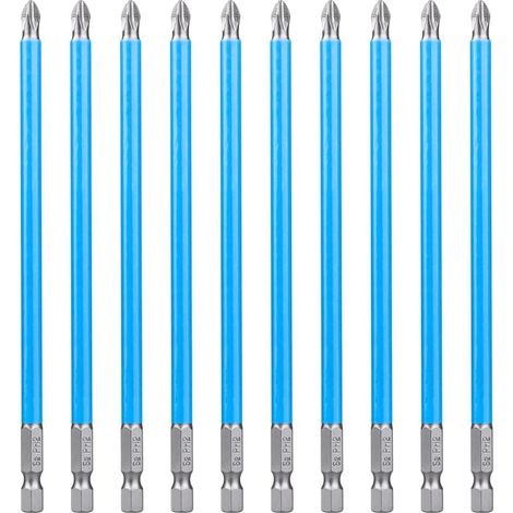 10-teiliges Set 150 mm Phillips-Schraubendreherbits PH2 Impact-Schraubendreherbits mit rutschfestem Sechskantschaft aus S2-Stahl für Schraubendreher, Bohrmaschinen und elektrische Schraubendreher