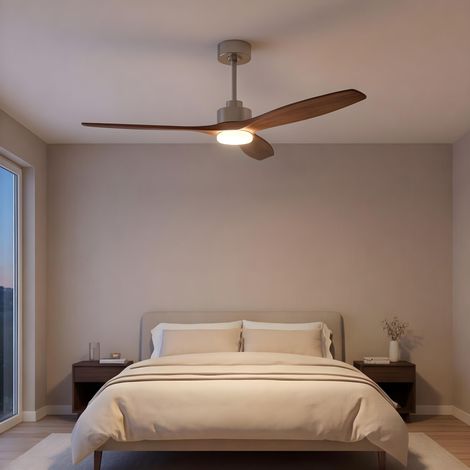 Forlight - Ventilador de Techo Stem Evo, Ø1320mm, Motor DC Silencioso, 30W + 20W LED, LED Integrado, CCT Seleccionable, 3000K - 4000K - 5000K, Regulable, Palas Madera Oscura (1/5)