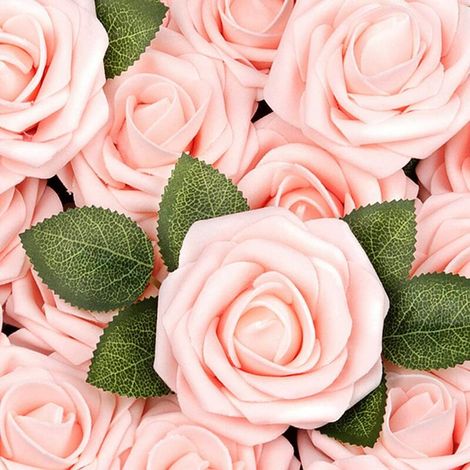 Fleurs Artificielles Mousse Faux avec Tige pour Bouquet De Mariage Fête Douche Mariée Maison DIY Décoration 50Pcs Roses Rose (1/4)